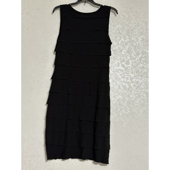 Calvin Klein Black Tiered‎ Sleeveless Knee Length Shift Dress Stretch Petite 10P - Picture 2 of 5